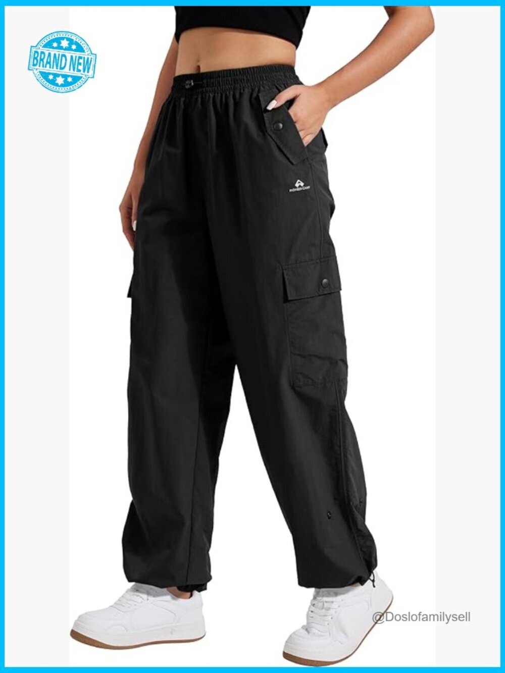 Wide Leg Parachute Cargo Pants with 6 Pockets Baggy High Waisted Quick Dry